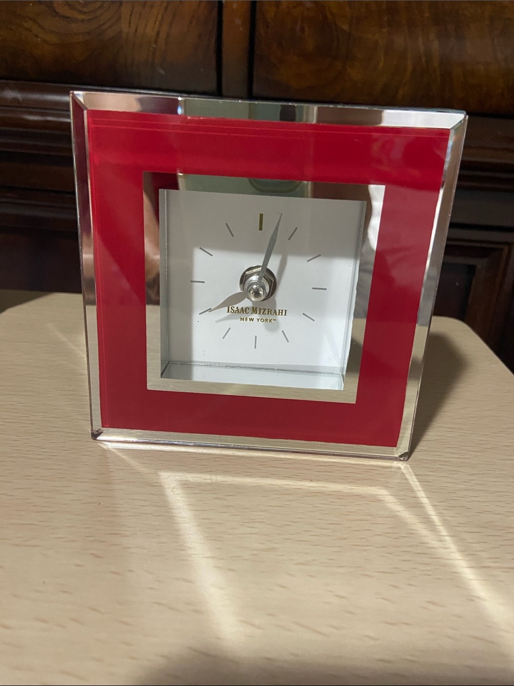 Isaac Mizrahi Red and Mirror Square Accent Clock